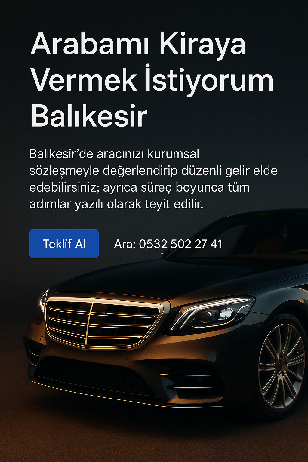 Arabamı kiraya vermek istiyorum Balıkesir için Monarc Filo’nun sunduğu güvenli ve hızlı araç kiralama hizmetlerini tanıtan görsel